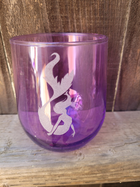 Mermaid stemless purple wine glass