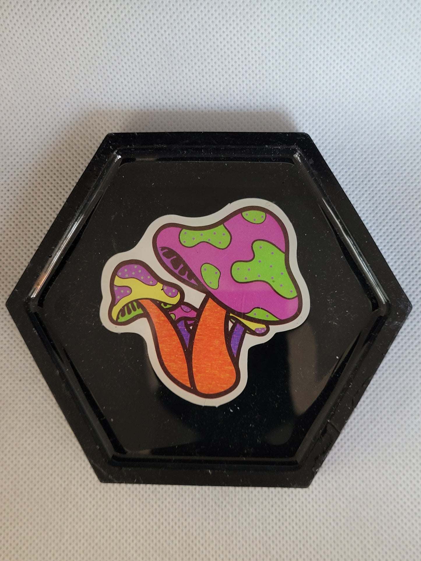 Duo of Psychedelic mushrooms hexagon resin coaster