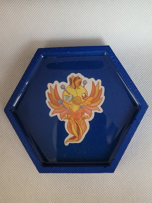 Patchwork Phoenix hexagon resin coaster