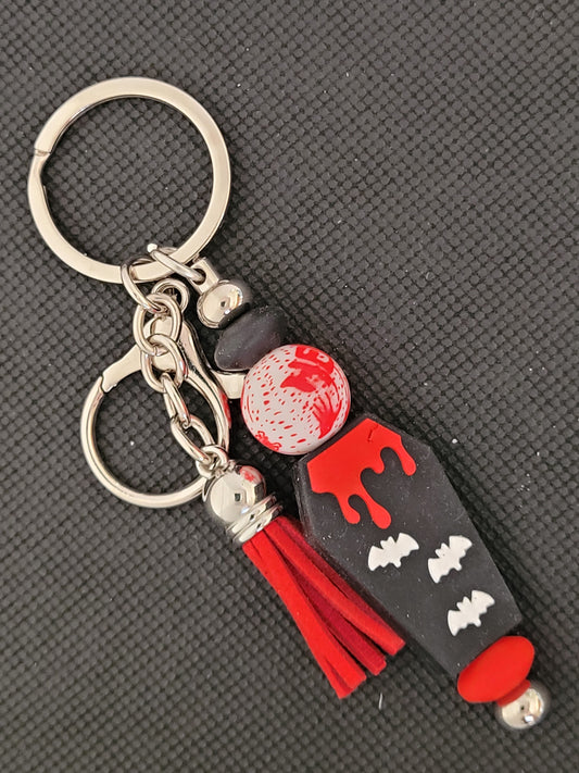 Vampire coffin beaded keychain