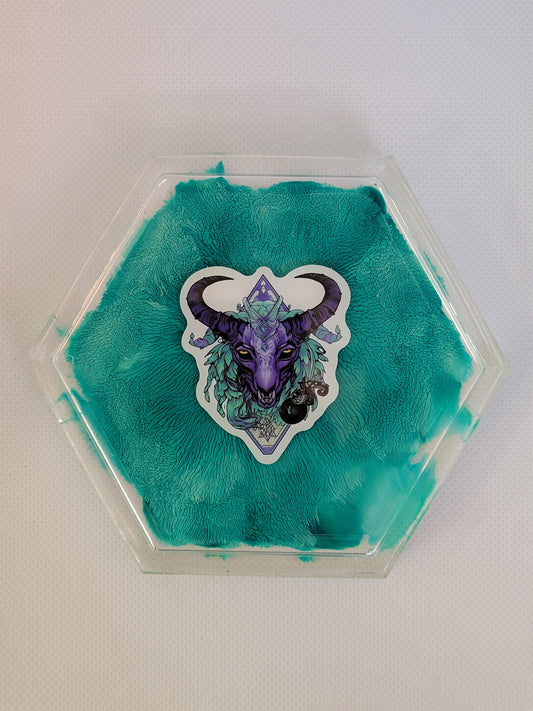 Teal goat hexagon resin coaster