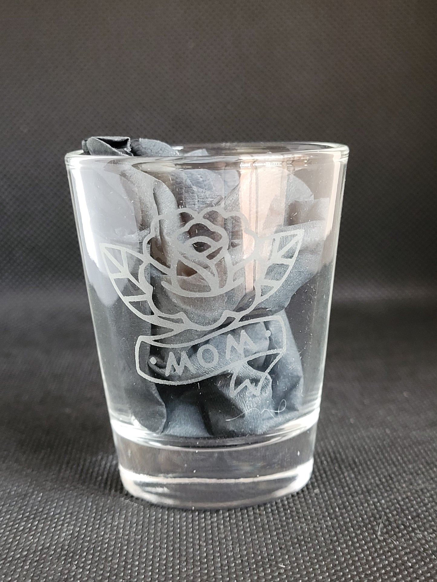 American traditional style "mom" flower tattoo 1.5 oz Shot Glass - Made to Order
