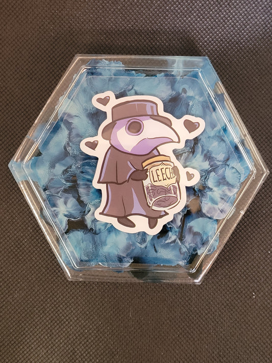 Kawaii plague doctor hexagon resin coaster