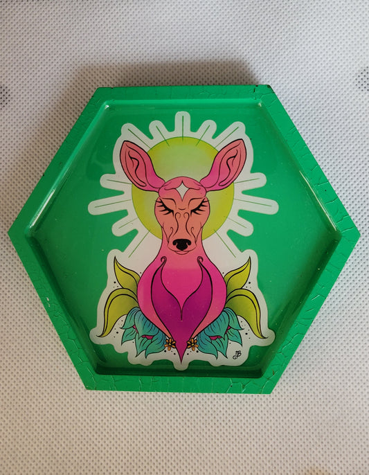 Magical deer hexagon resin coaster