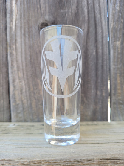 Power Rangers white tiger power coin 2 oz Shot Glass - Made to Order