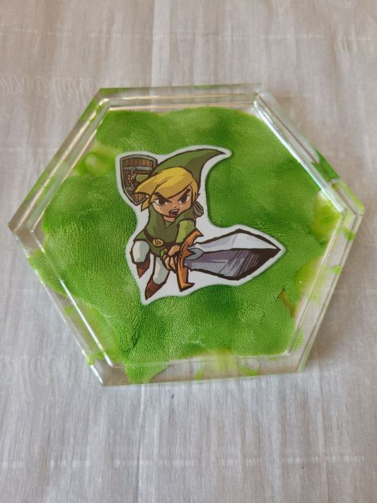 Legend of Zelda Link hexagon resin coaster