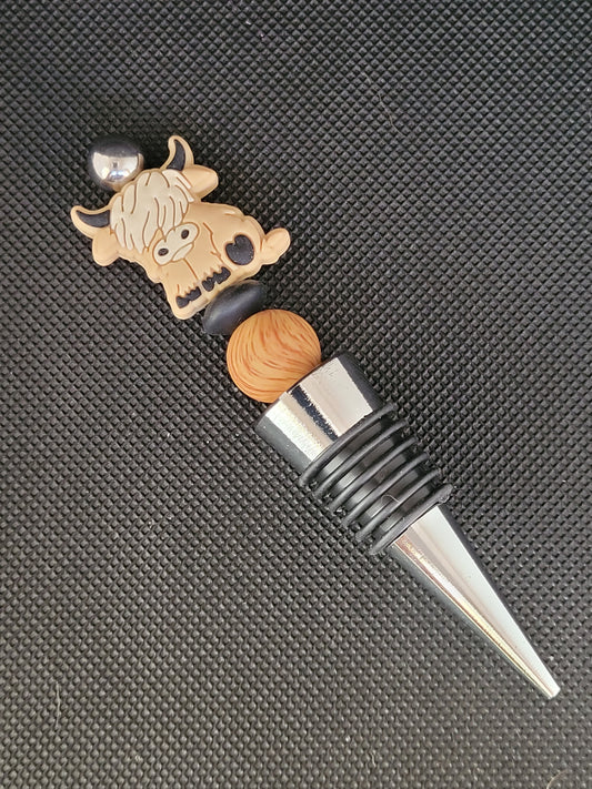 Light Brown Highland cow beaded wine stopper